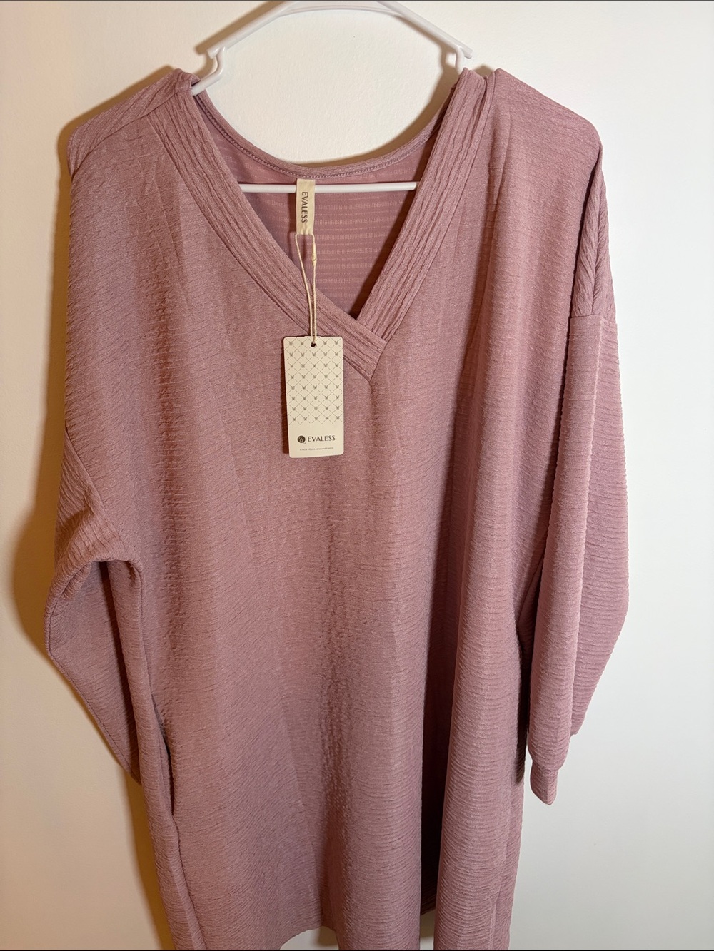 Evasess Women's Long Sleeve V-Neck Tunic Dress in Dusty Rose